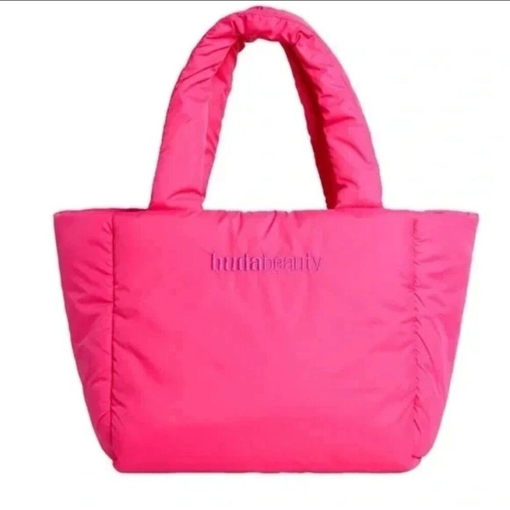 Huda Beauty Tote Bag Hot Pink Magnet Close Interior Zipper Pocket  New